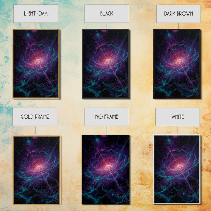 Cosmic Neon Flower Wall Art, Psychedelic Floral Canvas Print, Celestial Botanical Decor, Mystical Boho Bedroom Gift For Her