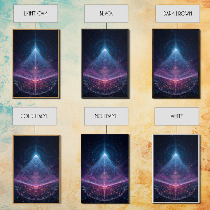 Futuristic Neon Glowing Pyramid Sci Fi Digital Art Canvas Print Modern Abstract Wall Art For Office Home Decor