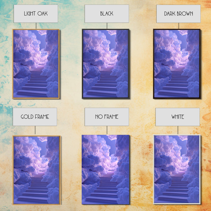 Lavender Cloud Stairway Wall Art, Dreamy Celestial Landscape, Calming Bedroom Decor, Ethereal Poster, Nursery Wall Art Print