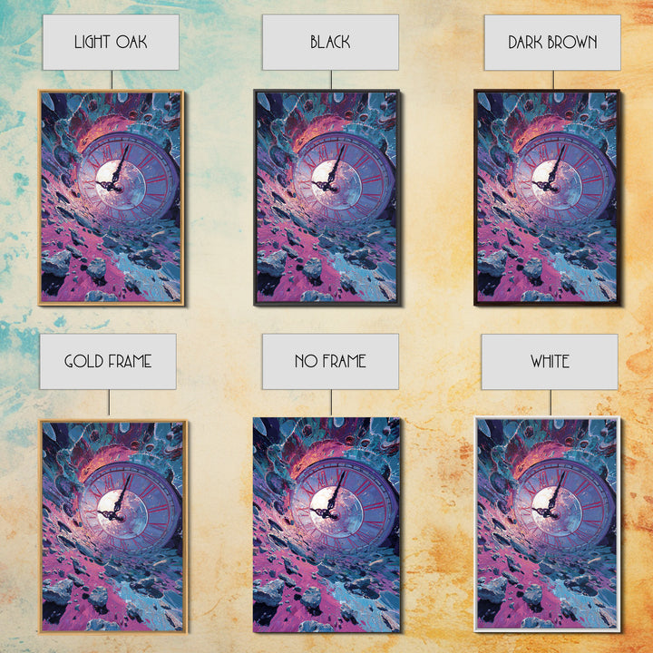 Surreal Clock Vortex In Cosmic Ruins, Time Fantasy Wall Art, Psychedelic Canvas Print, Celestial Decor, Statement Artwork