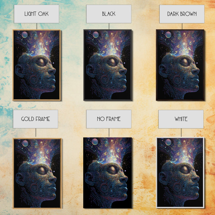 Cosmic Mind Portrait Framed Canvas Print, Psychedelic Space Wall Art, Visionary Consciousness Decor, Spiritual Gift For Him