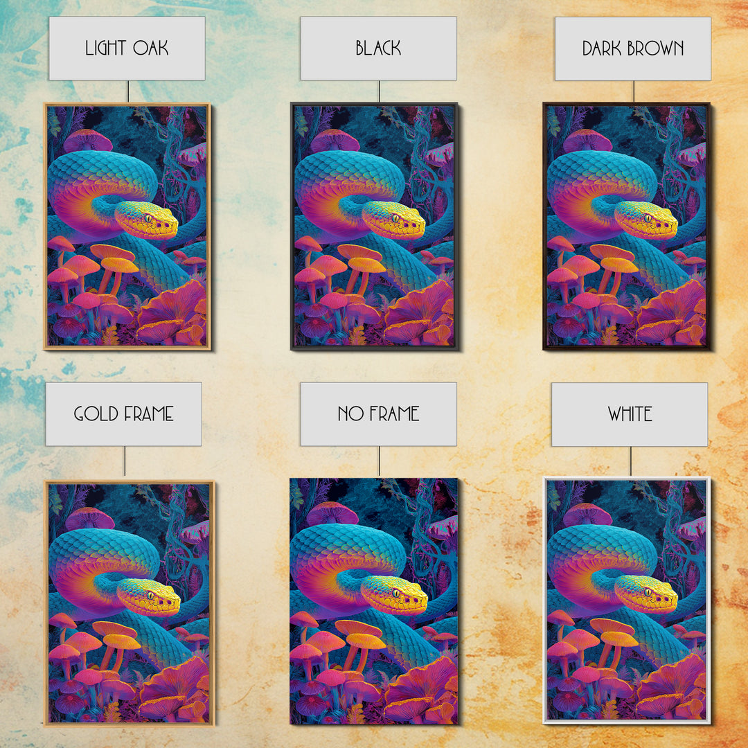 Vibrant Psychedelic Snake and Mushroom Art Wall Art Canvas Print Colorful Modern Wall Decor