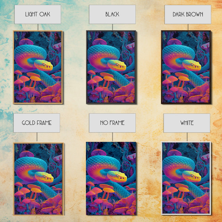 Vibrant Psychedelic Snake and Mushroom Art Wall Art Canvas Print Colorful Modern Wall Decor