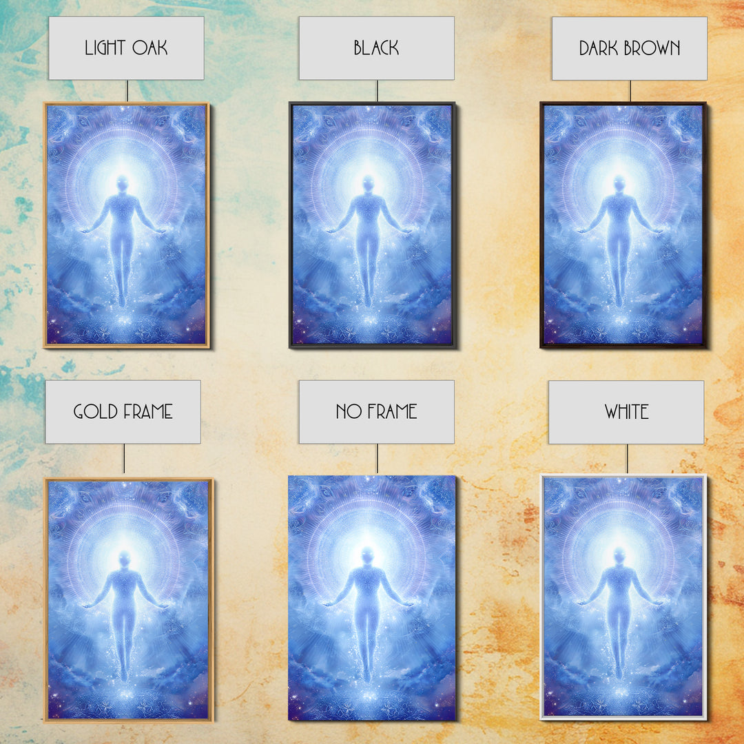 Ethereal Ascending Figure Amid Glowing Light Spiritual Art Print Contemporary Wall Art Canvas Print