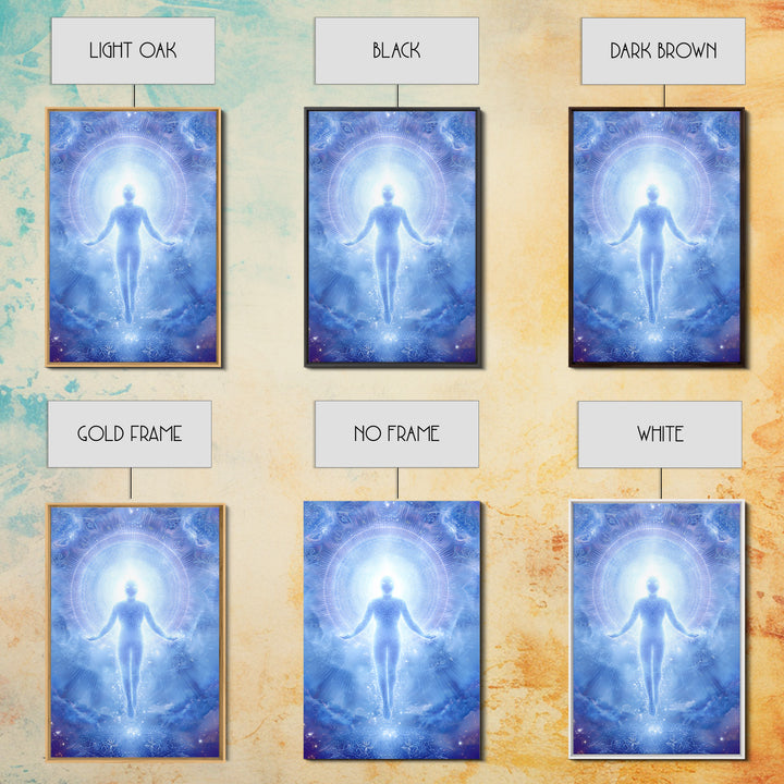 Ethereal Ascending Figure Amid Glowing Light Spiritual Art Print Contemporary Wall Art Canvas Print