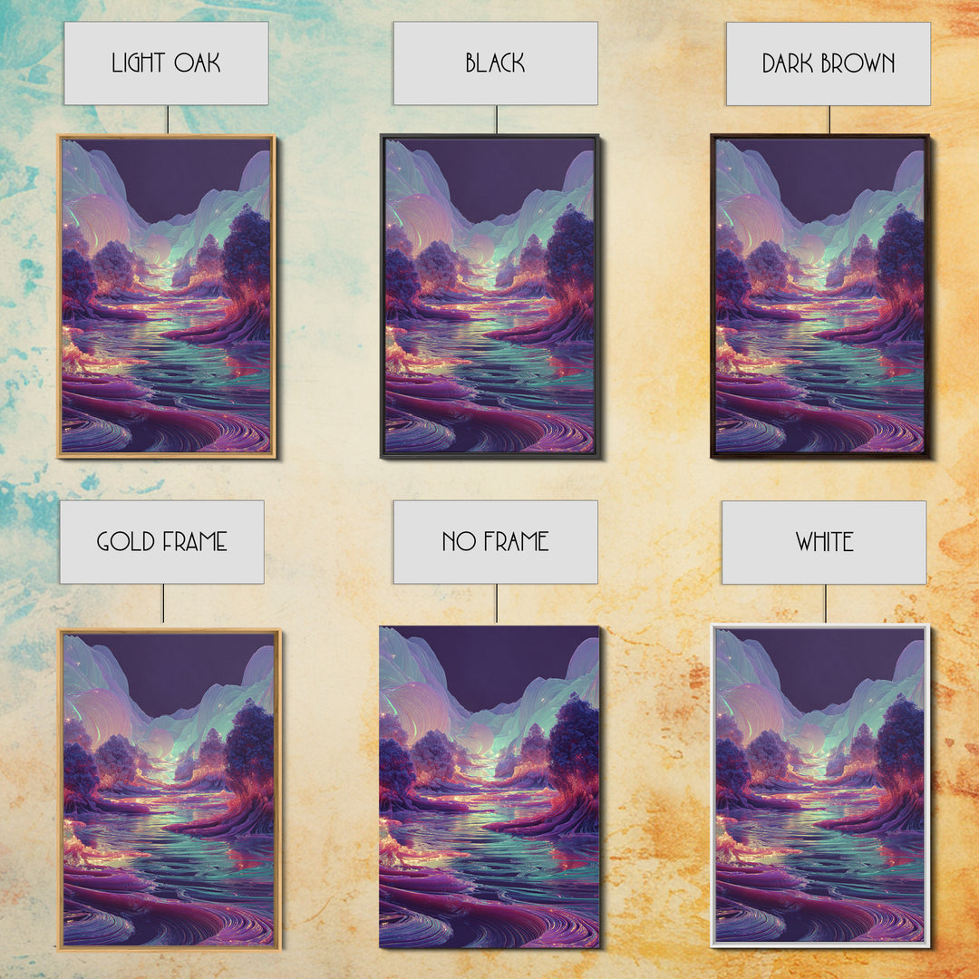 Iridescent Fantasy River Wall Art, Dreamy Alien Landscape Canvas, Colorful Nature Decor, Surreal Bedroom Art Print Gift Idea