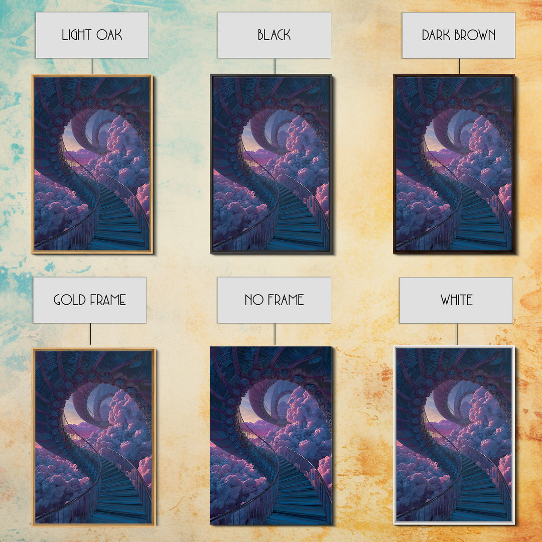 Surreal Cloud Staircase Dreamscape Wall Art, Fantasy Sky Castle Decor, Psychedelic Poster, Mystical Bedroom Art Print Gift