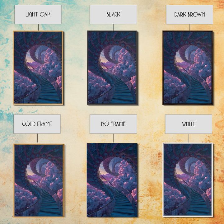 Surreal Cloud Staircase Dreamscape Wall Art, Fantasy Sky Castle Decor, Psychedelic Poster, Mystical Bedroom Art Print Gift