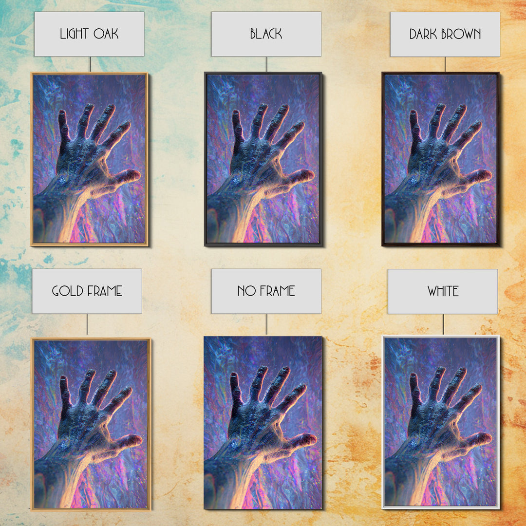 Glowing Reaching Hand Canvas Print, Surreal Human Figure Wall Art, Spiritual Energy Decor, Abstract Psychedelic Gift Idea