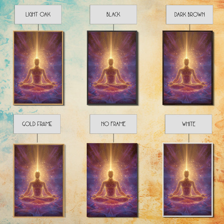 Spiritual Meditation Man Illuminated In Cosmic Energy Glow Wall Art Canvas Print For Mindfulness Home And Yoga