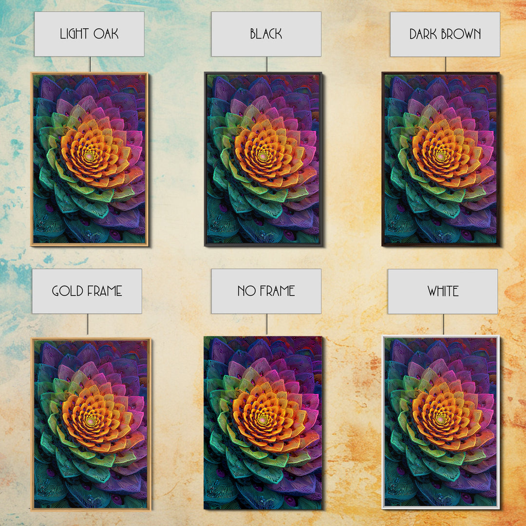 Intricate Abstract Rainbow Succulent Floral Digital Art Print Canvas Wall Art