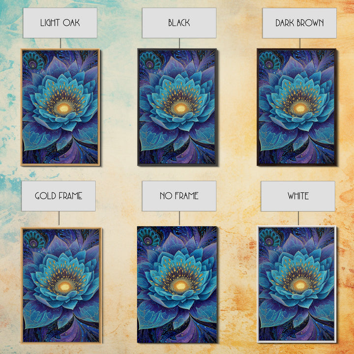 Radiant Blue Lotus Flower Wall Art, Spiritual Botanical Print, Meditation Room Decor, Boho Yoga Studio Canvas Gift For Her