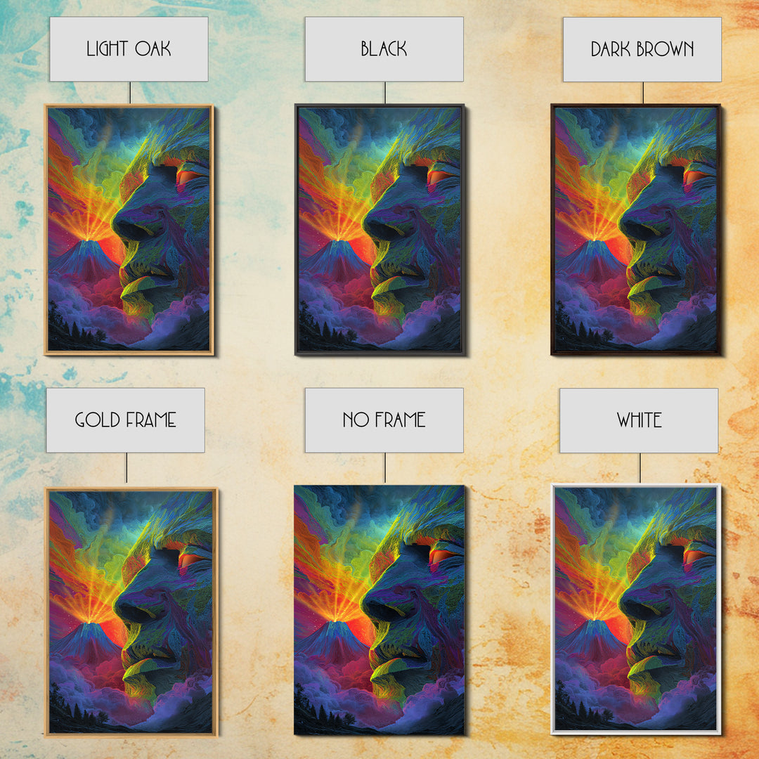 Volcanic Stone Face Dreamscape Wall Art, Surreal Mountain Landscape Print, Psychedelic Fantasy Decor, Statement Poster Gift