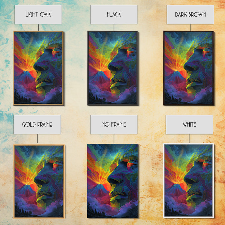 Volcanic Stone Face Dreamscape Wall Art, Surreal Mountain Landscape Print, Psychedelic Fantasy Decor, Statement Poster Gift