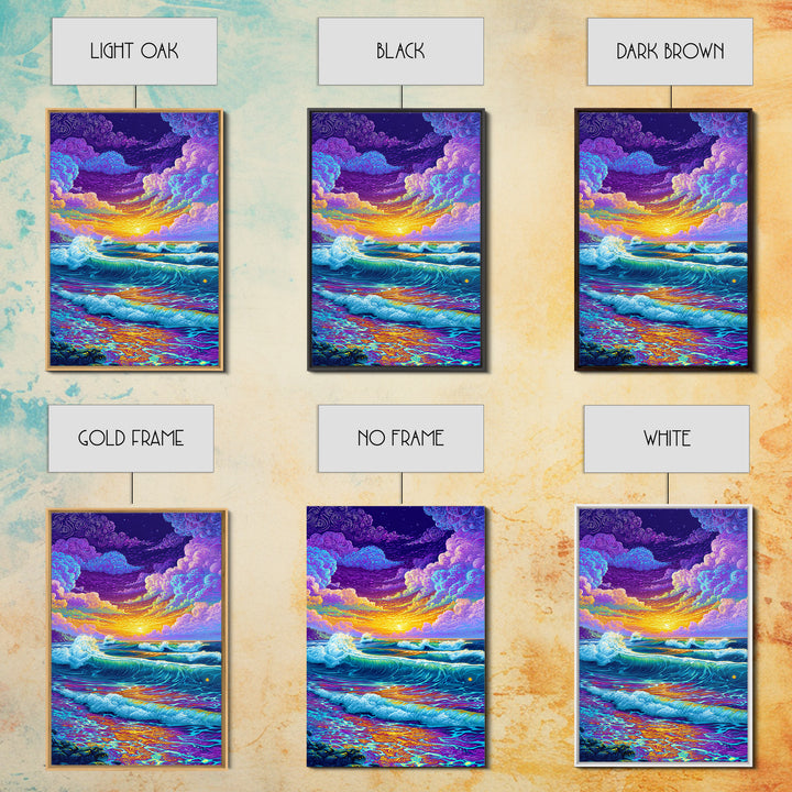 Colorful Ocean Waves Sunset Abstract Seascape Wall Art Canvas Print Bright Relaxing Living Room Decor Modern Coastal Art