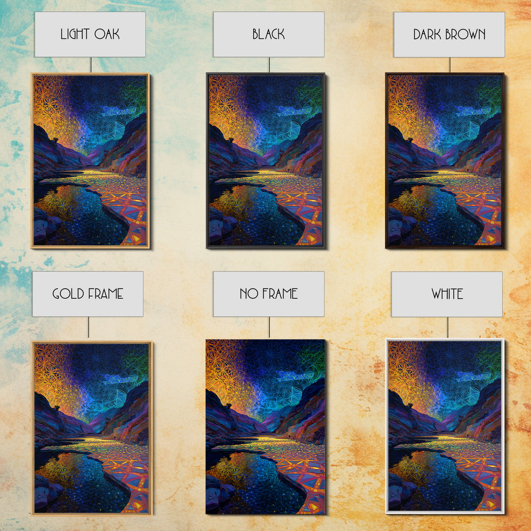 Sacred Geometry Canyon River Wall Art, Flower Of Life Landscape Print, Psychedelic Nature Decor, Meditation Room Wall Art