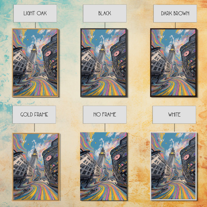 Psychedelic London Clock Tower Wall Art, Colorful Urban Cityscape Print, Surreal Travel Poster, Modern Living Room Decor