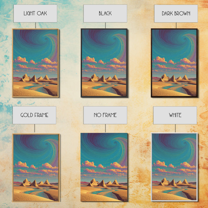 Surreal Desert Landscape With Pyramids And Swirling Sky Wall Art Modern Contemporary Canvas Print For Home Decor