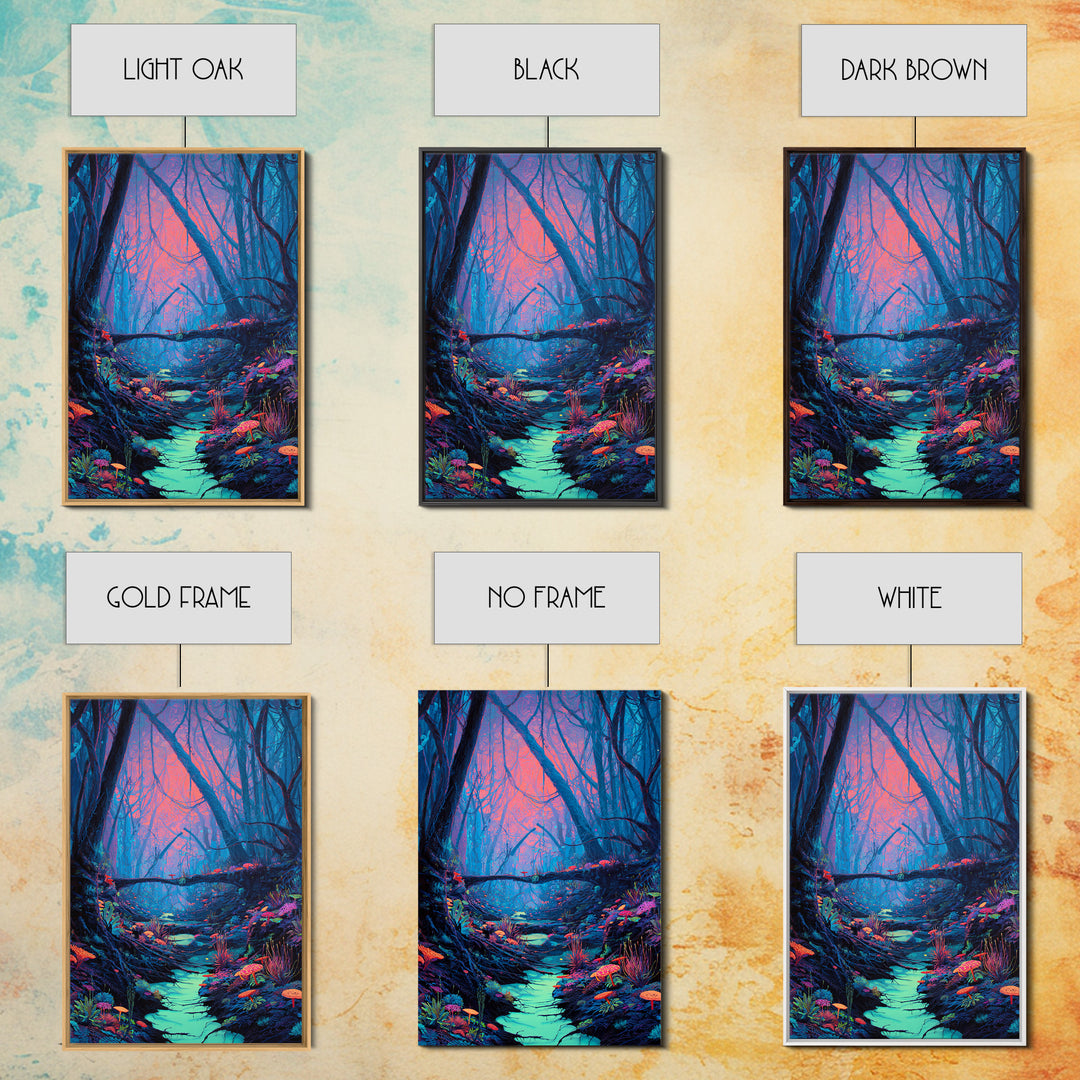 Enchanted Forest With Vibrant Colors And Glowing Mushrooms Fantasy Wall Art Print