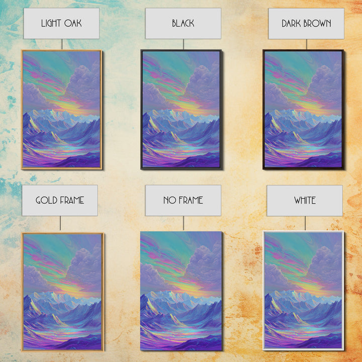 Iridescent Pastel Mountain Landscape Wall Art, Dreamy Alpine Canvas Print, Serene Calming Nature Decor, Above Bed Gift For Her