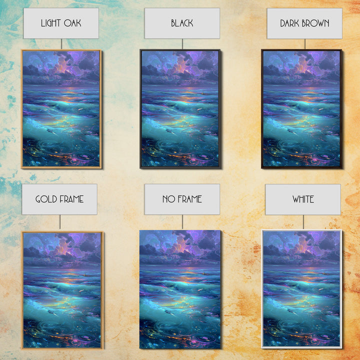 Fantasy Oceanic Scene With Sharks And Mystical Water Ripples Vibrant Colorful Wall Art Canvas Print
