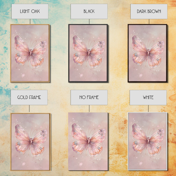 Pastel Pink Butterfly Watercolor Wall Art, Whimsical Butterfly Art Print, Nursery Decor, Feminine Bedroom Canvas Print Gift