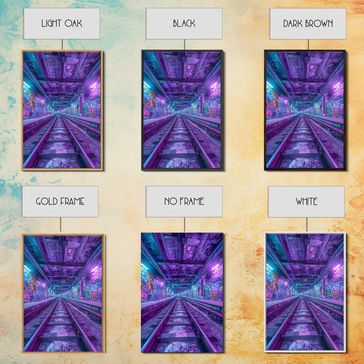 Neon Graffiti Subway Tunnel Wall Art, Cyberpunk City Canvas Print, Urban Street Decor, Apartment Gaming Room Gift For Him