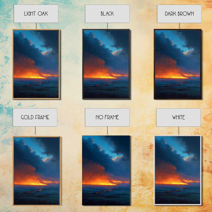 Dramatic Fire And Smoke Landscape Painting Large Wall Art Canvas Print For Rustic Home Decor And Office