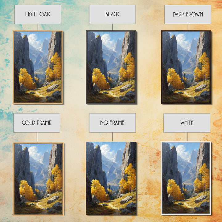 Majestic Mountain Valley Fall Landscape Painting Wall Art Framed Canvas Print For Warm Autumn Home Decor Living Room