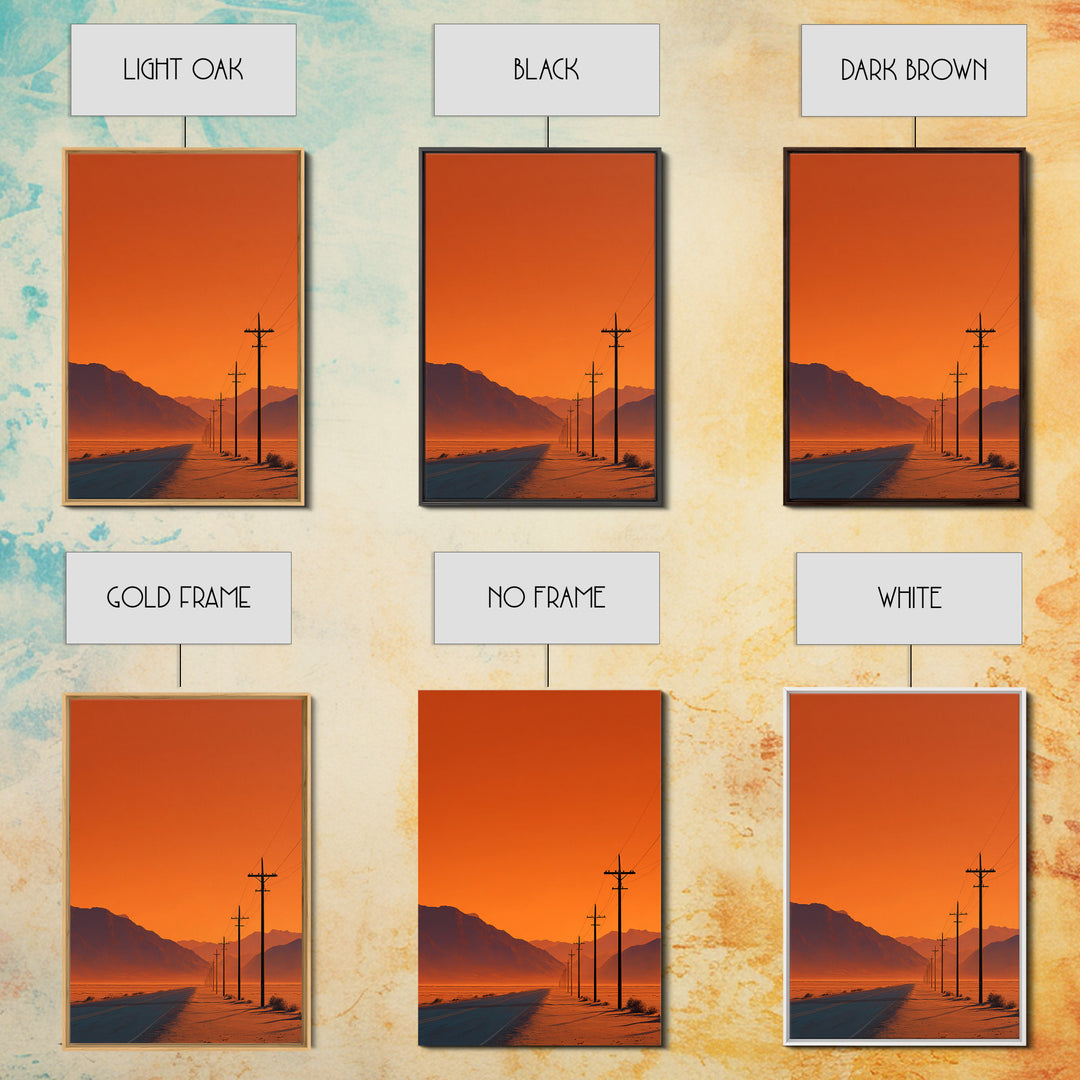 Desert Road Under Orange Sky Minimalist Wall Art Canvas Print For Living Room Modern Home Decor And Office Art