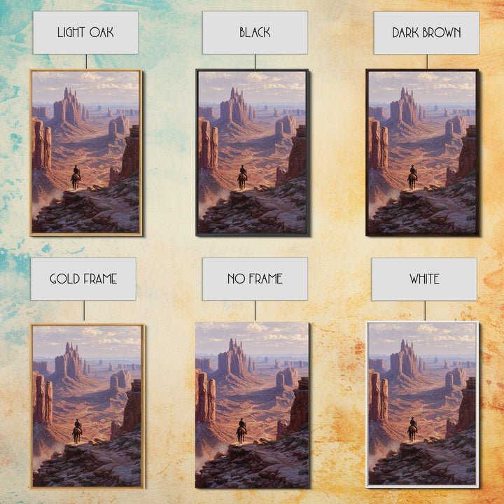 Western Cowboy Silhouette Watching Monument Valley Sunset Wall Art Print For Rustic Home Decor Living Room Framed Canvas Print