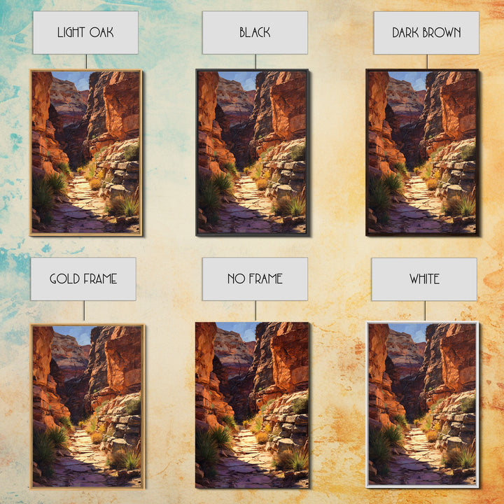 Rustic Canyon Pathway Desert Landscape Wall Art, Warm Earth Tones Framed Canvas Print For Modern Living Room Decor
