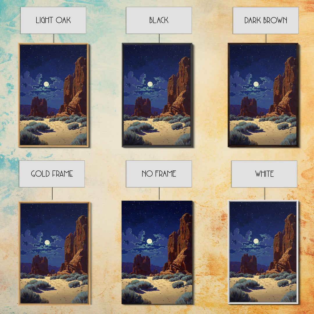 Starry Night Desert Landscape Wall Art With Moonlight Framed Canvas Print For Modern Rustic Home Decor And Cozy Living Room