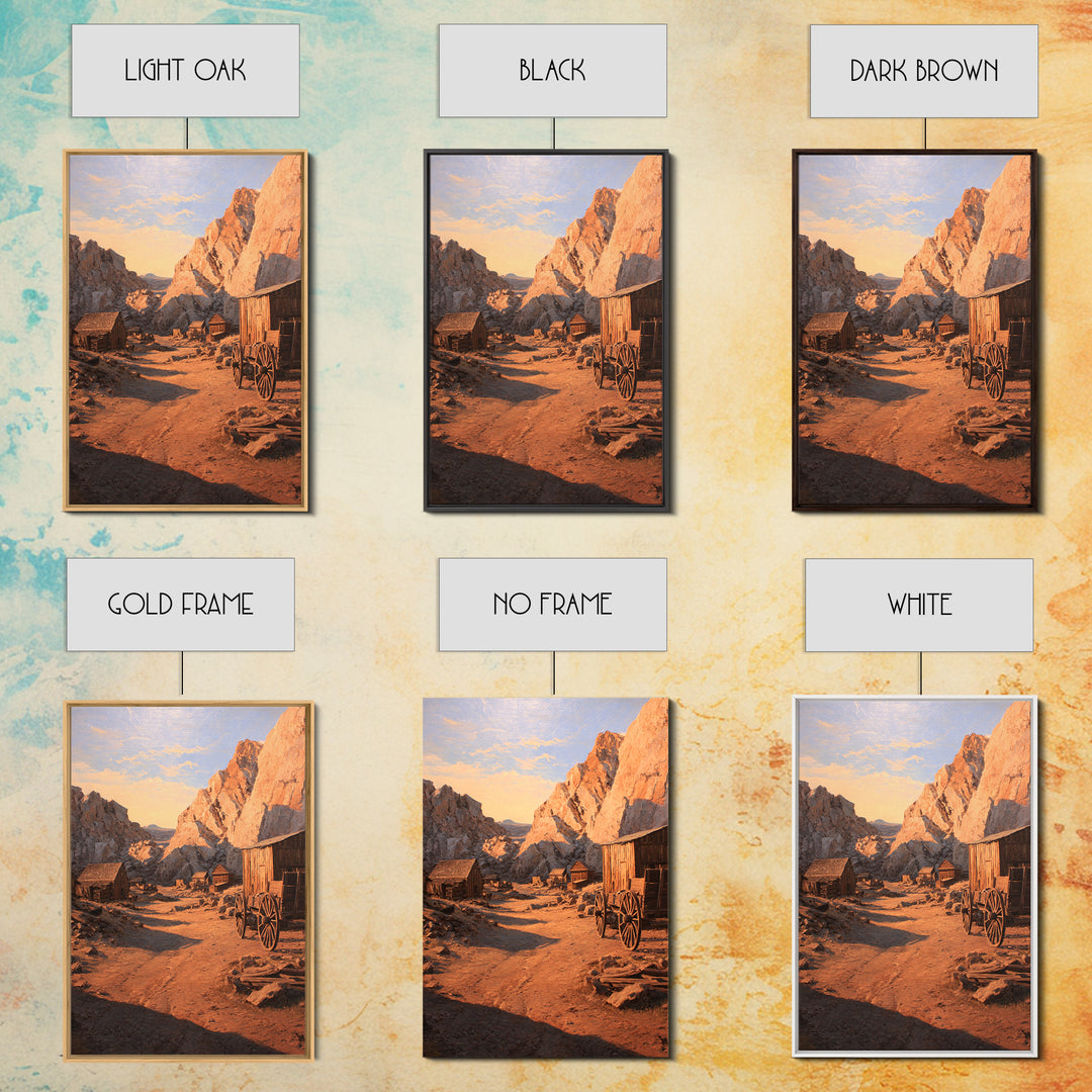 Rustic Western Homestead Scene Wall Art Depicting Mountain Landscape With Old Wagon Large Wall Art Framed Canvas Print