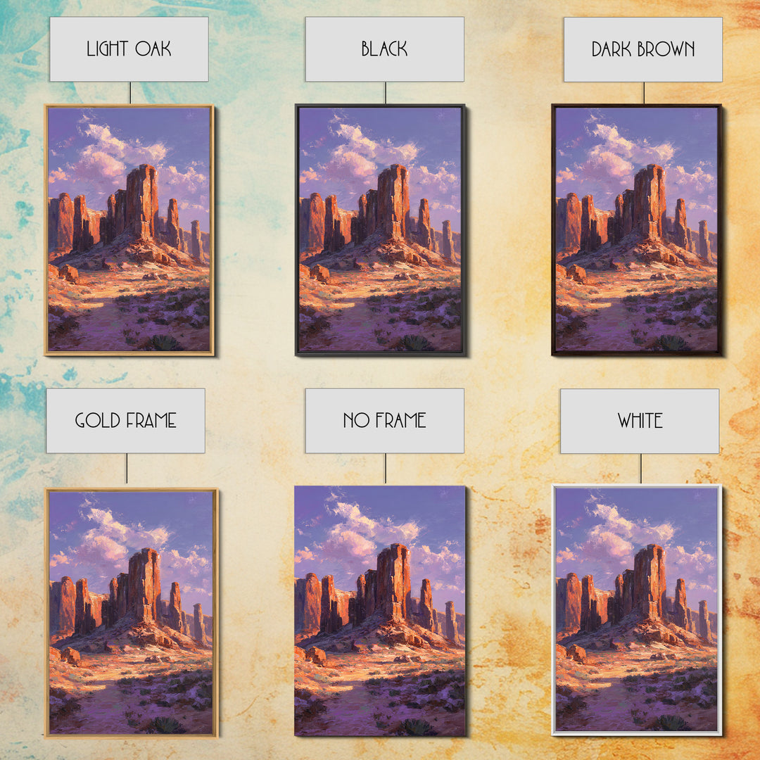 Desert Monument Valley Landscape At Sunset In Oil Painting Style Wall Art Framed Canvas Print For Rustic Home Decor