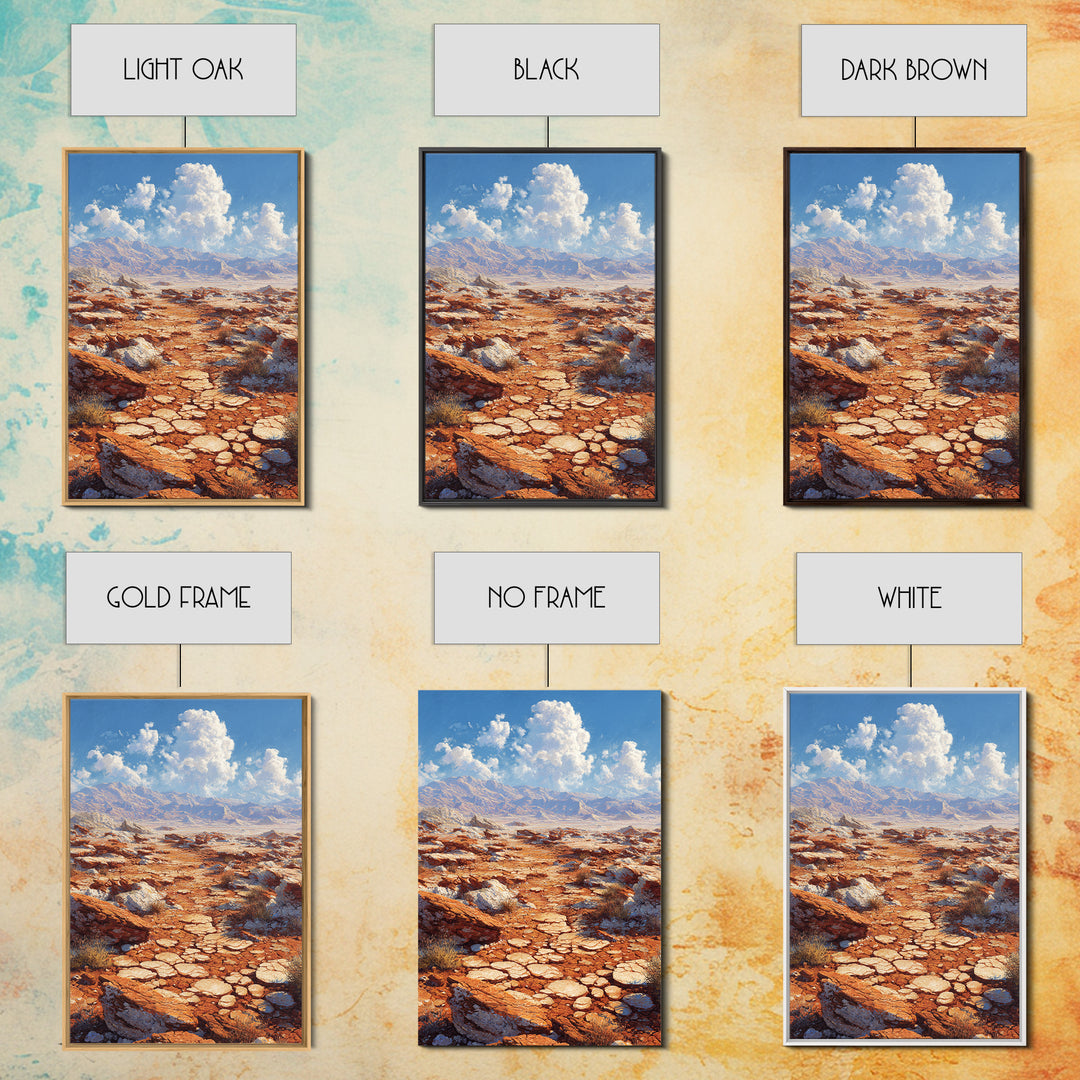 Arid Canyon Dry Landscape With Rocks And Bushes Modern Desert Wall Art Canvas Print For Southwestern Decor
