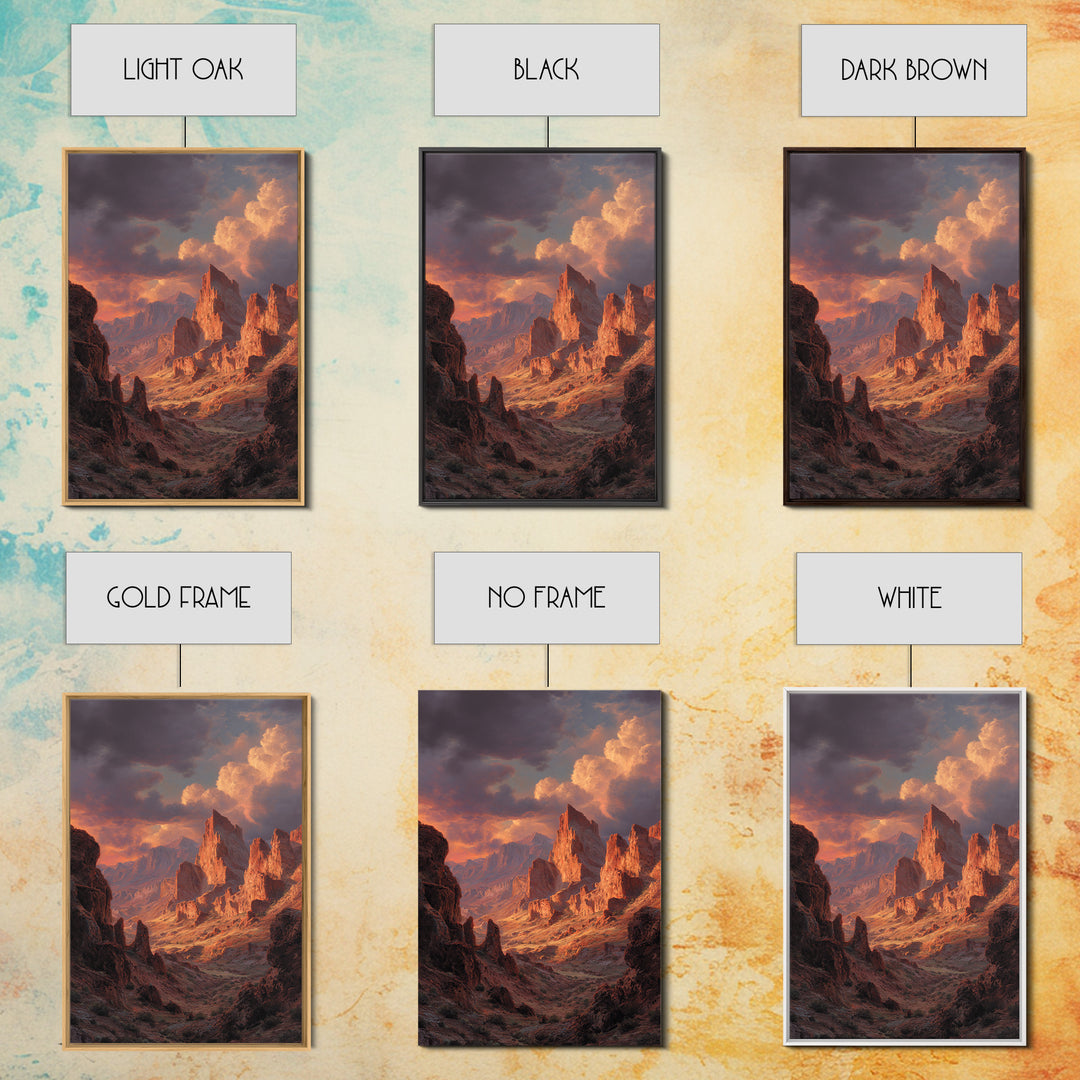 Dramatic Red Rock Canyon Mountain Landscape With Sunset Sky Large Wall Art Canvas Print For Rustic Home Decor