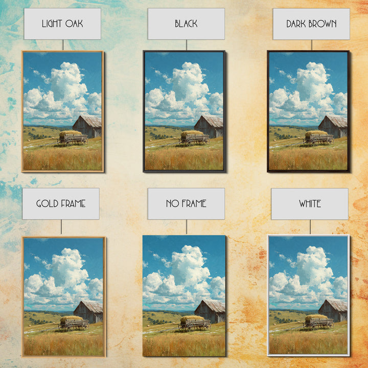 Bright Sunlit Barn And Field Landscape Painting Wall Art Canvas Print For Cozy Farmhouse Rustic Decor