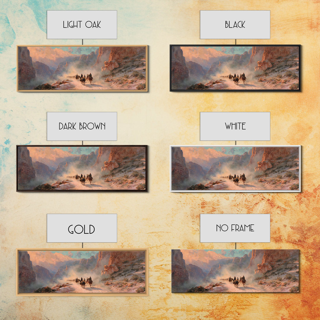 Western Riders In Sunlit Canyon Wall Art, Cowboy Landscape Painting, Southwestern Decor, Rustic Canvas Print For Living Room