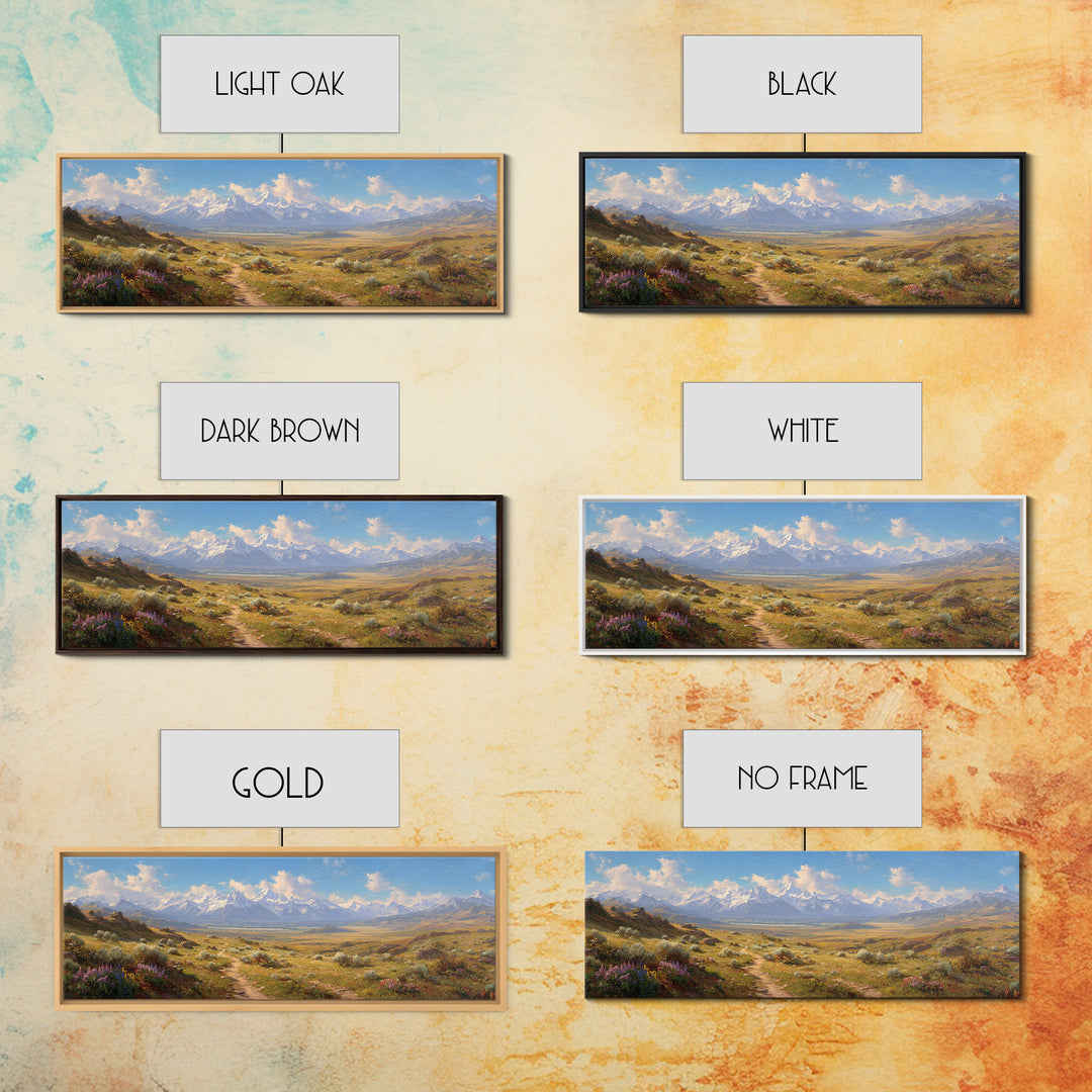 Wildflower Meadow Mountain Landscape Wall Art, Panoramic Canvas Print, Rustic Nature Decor, Large Living Room Wall Decor