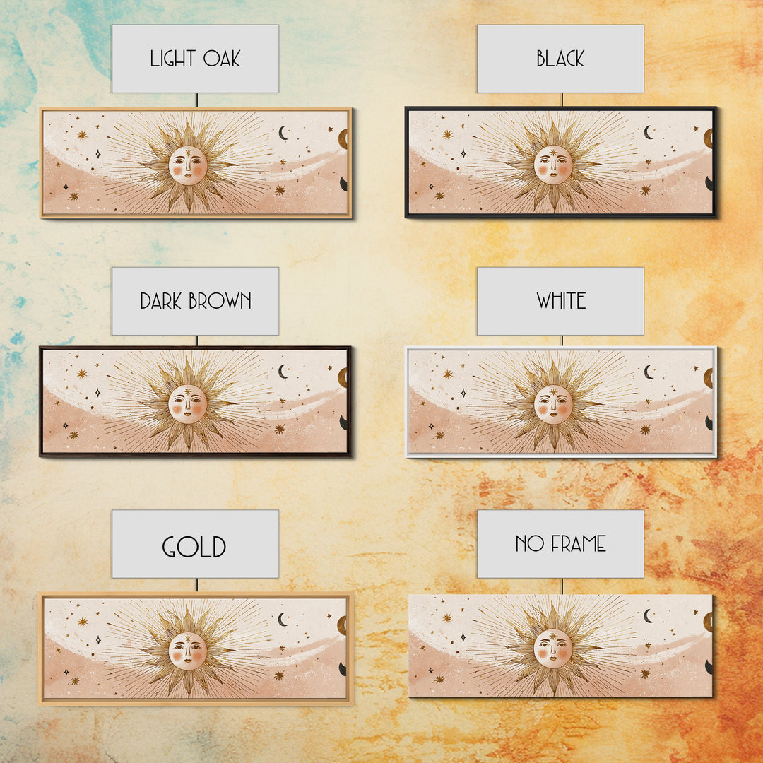 Boho Sun And Moon Wall Art, Celestial Canvas Print, Mystical Astrology Decor, Neutral Nursery And Bedroom Wall Decor, Above Bed Art