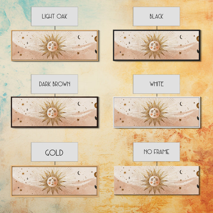 Boho Sun And Moon Wall Art, Celestial Canvas Print, Mystical Astrology Decor, Neutral Nursery And Bedroom Wall Decor, Above Bed Art