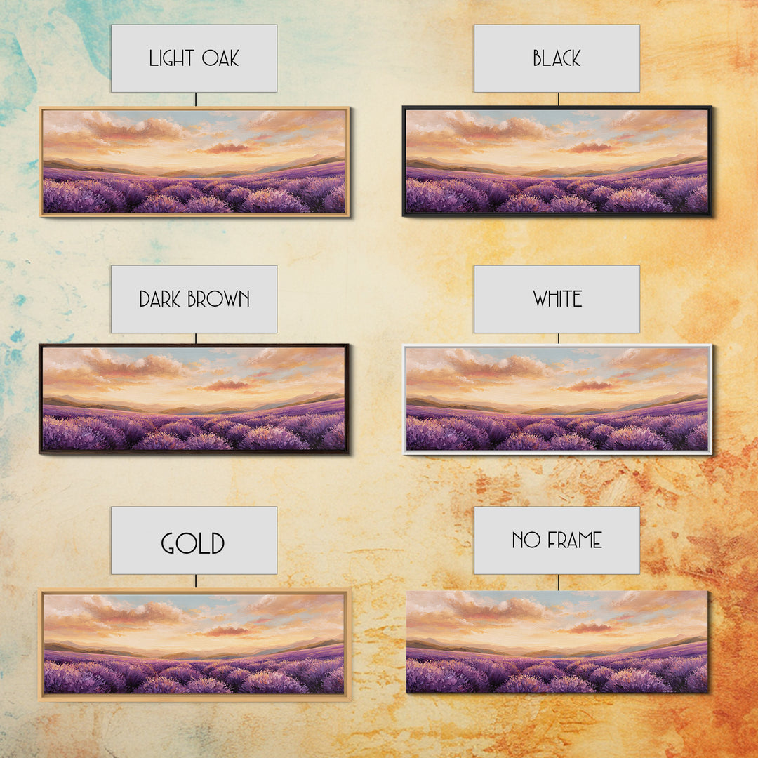 Sunset Lavender Field Landscape Wall Art, Panoramic Canvas Print, French Country Decor, Large Above Sofa Wall Decor, Provence Print