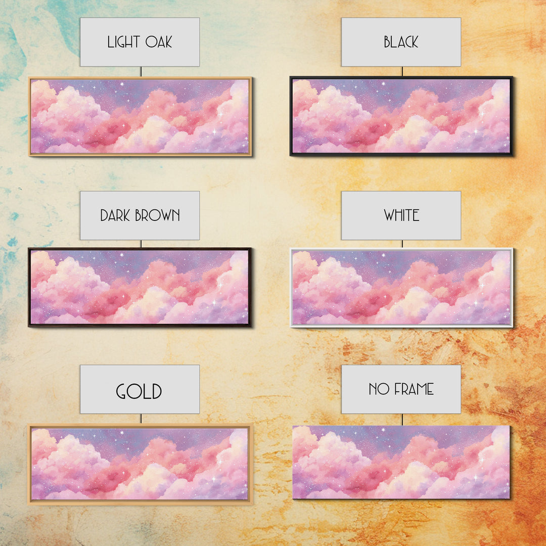 Pink Cotton Candy Clouds Wall Art, Dreamy Celestial Sky Print, Starry Nursery Decor, Pastel Bedroom Canvas Art Gift For Her