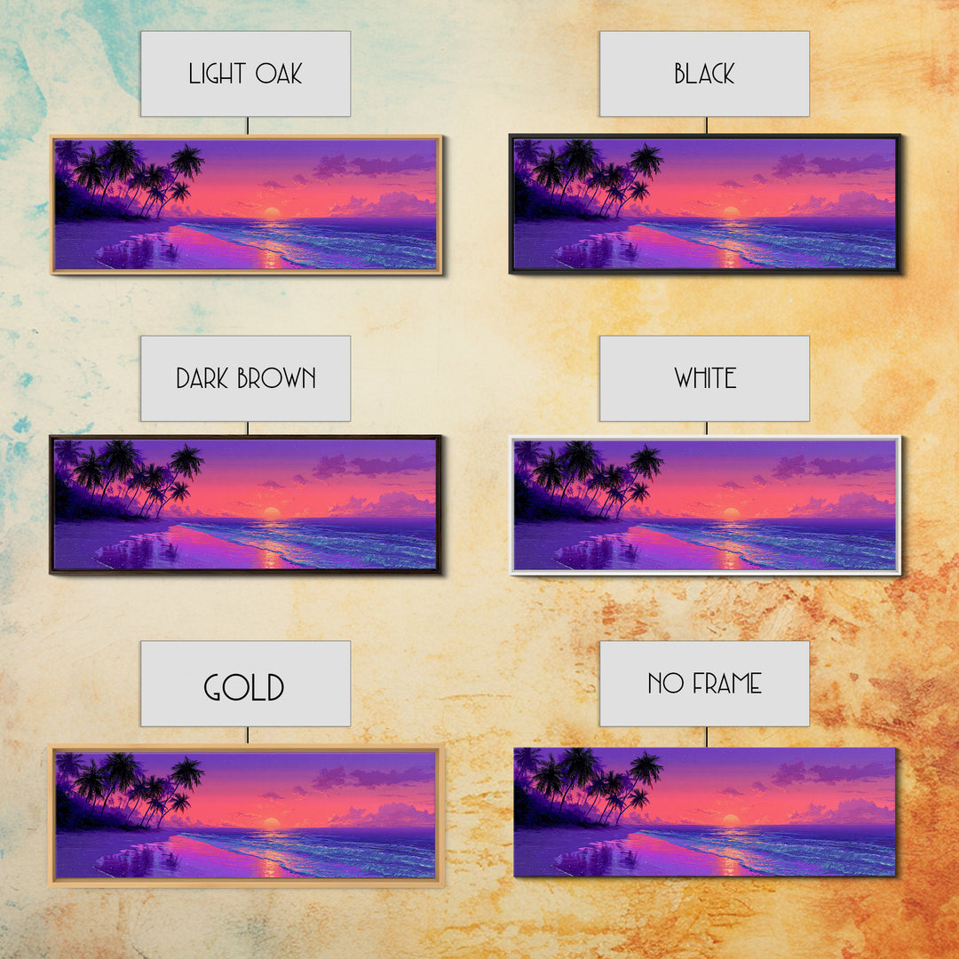 Purple Tropical Beach Sunset Canvas Print, Coastal Wall Art, Palm Tree Ocean Decor, Beach House Decor, Summer Bedroom Art
