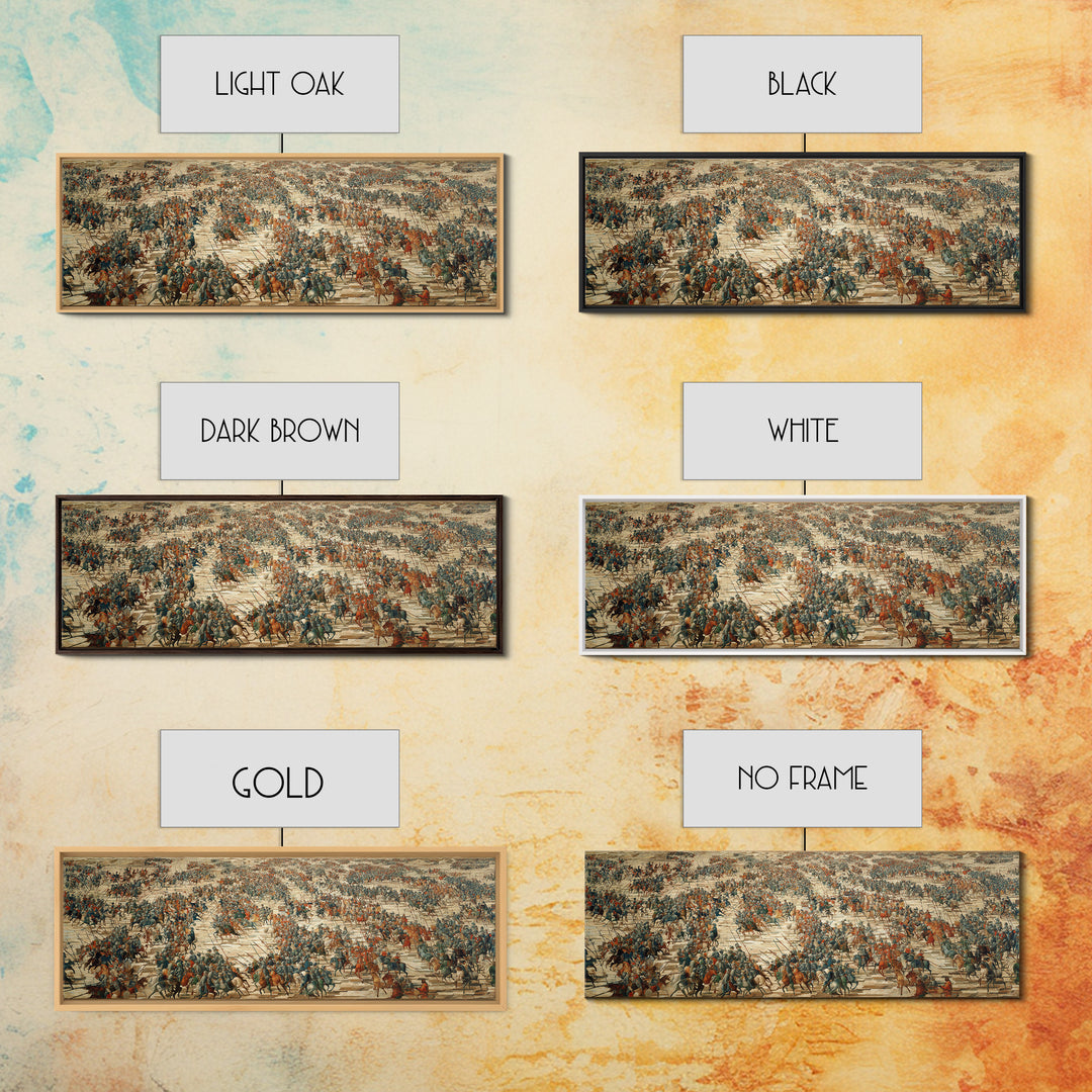 Vast Ancient Battlefield Wall Art, Epic Panoramic Battle Scene Canvas Print, Historical Army Decor For Large Living Room