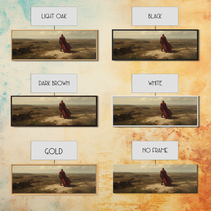 Red Cape Warrior Canyon Wall Art, Epic Fantasy Landscape Canvas, Ancient Hero Print, Rustic Western Statement Decor Gift