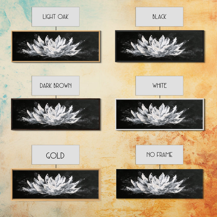 Black And White Lotus Flower Canvas Print, Textured Floral Painting, Minimalist Spa Decor, Elegant Modern Bathroom Wall Art