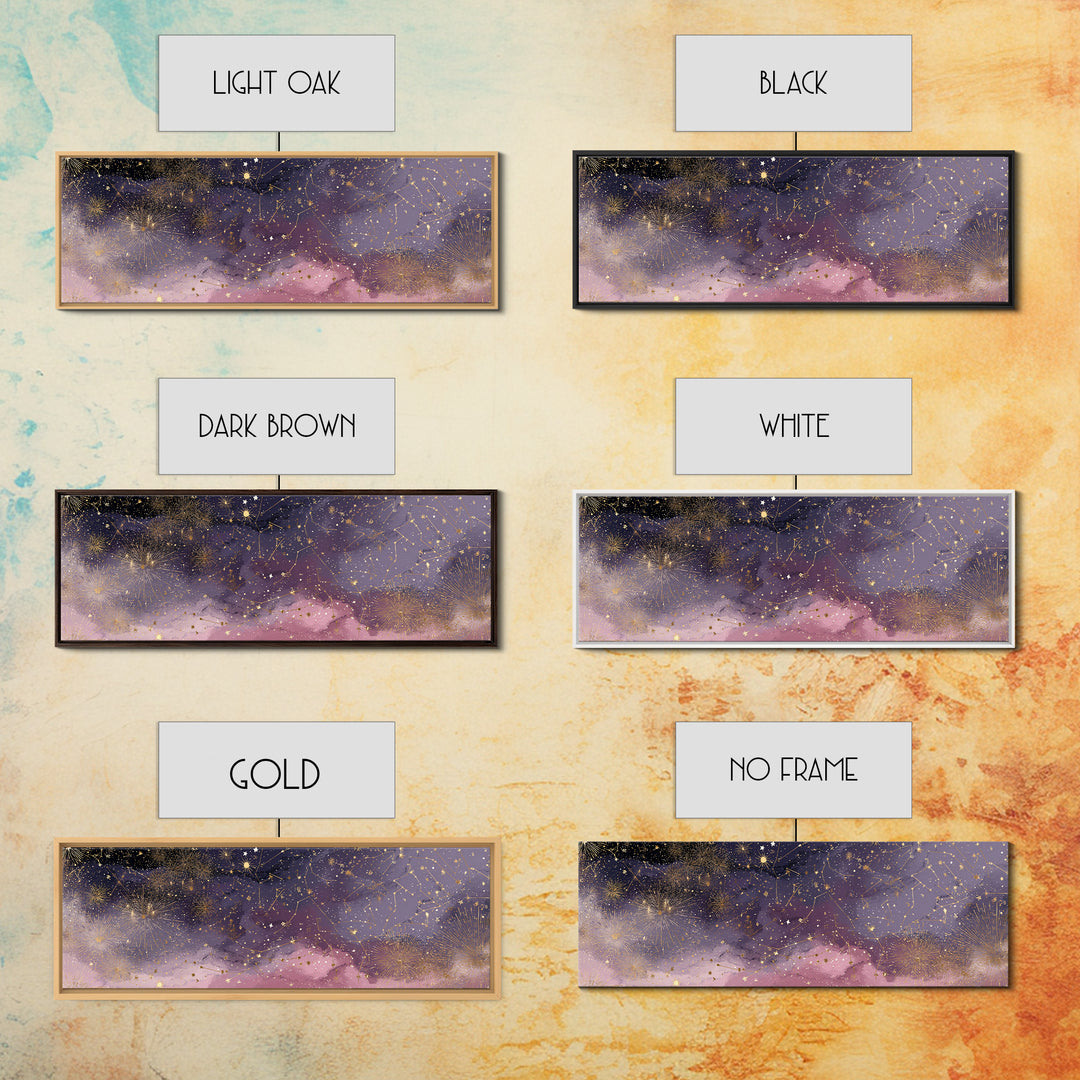 Golden Stars And Constellations In Moody Night Sky Wall Art, Celestial Canvas Print, Dark Academia Decor, Mystical Bedroom Art