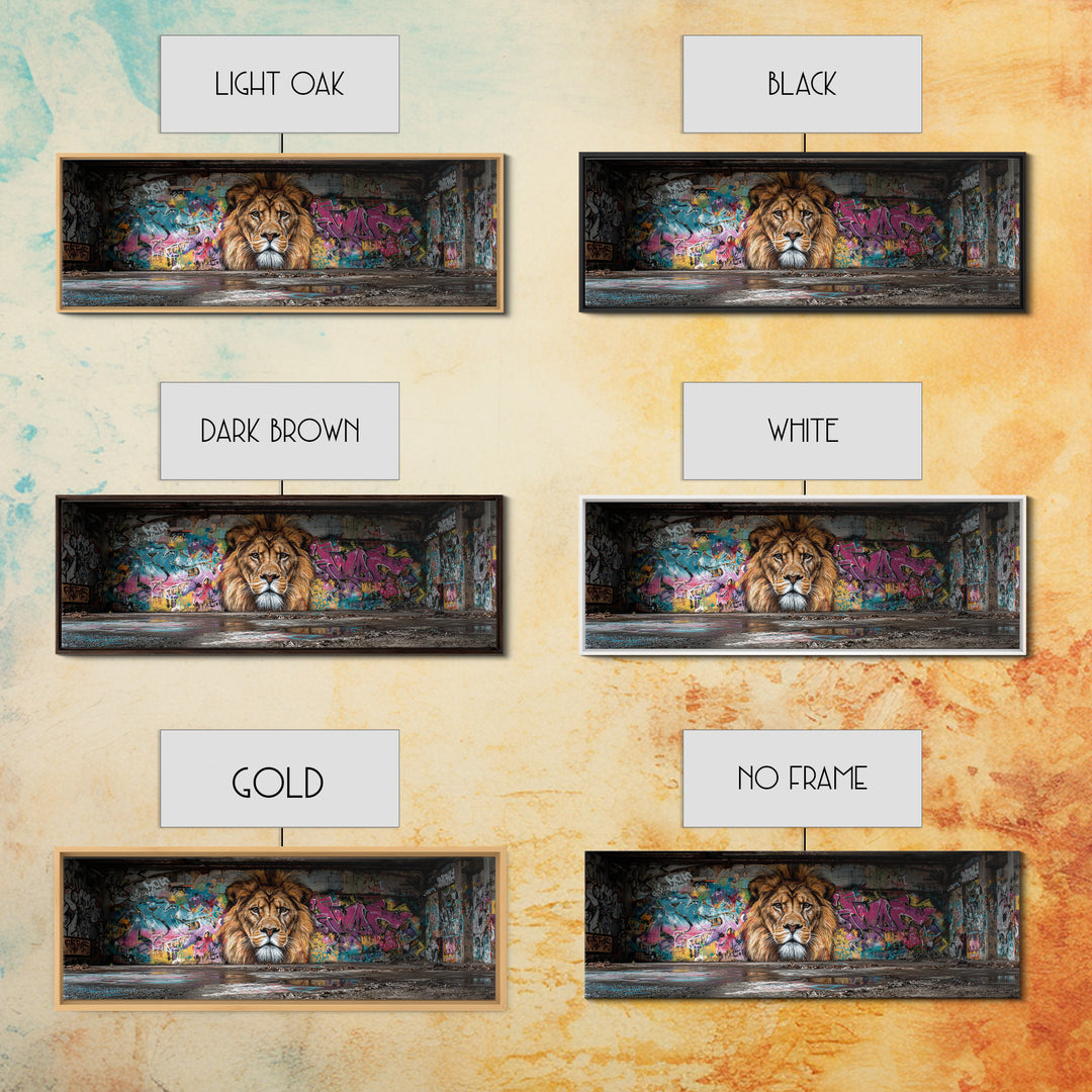 Vibrant Urban Graffiti Lion Mural Canvas Print Capturing Street Art Vibes With Striking Realism And Colorful Background Perfect Large Wall Art Decor